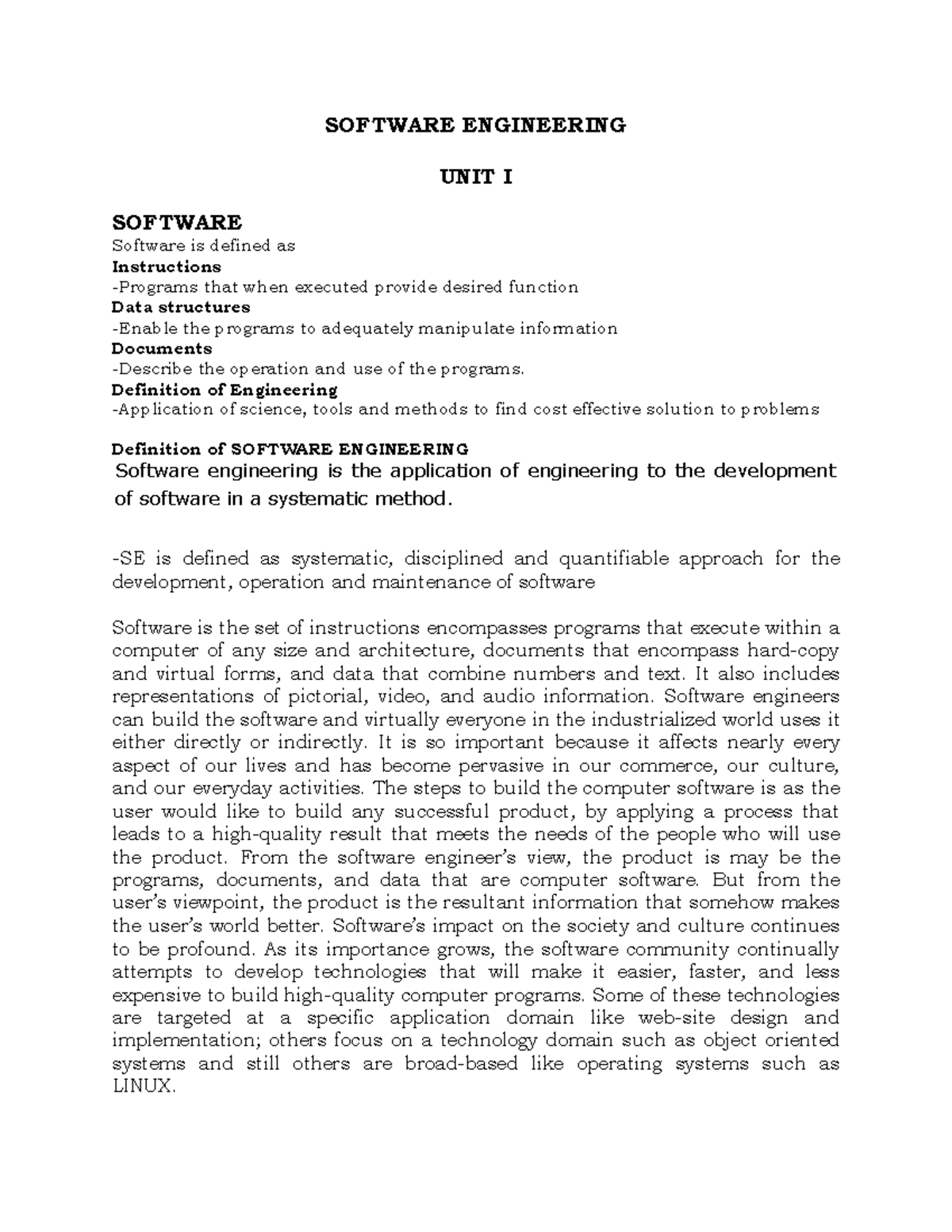 M.Sc IT 2nd Year: Software Engineering Overview & Process Models Notes ...