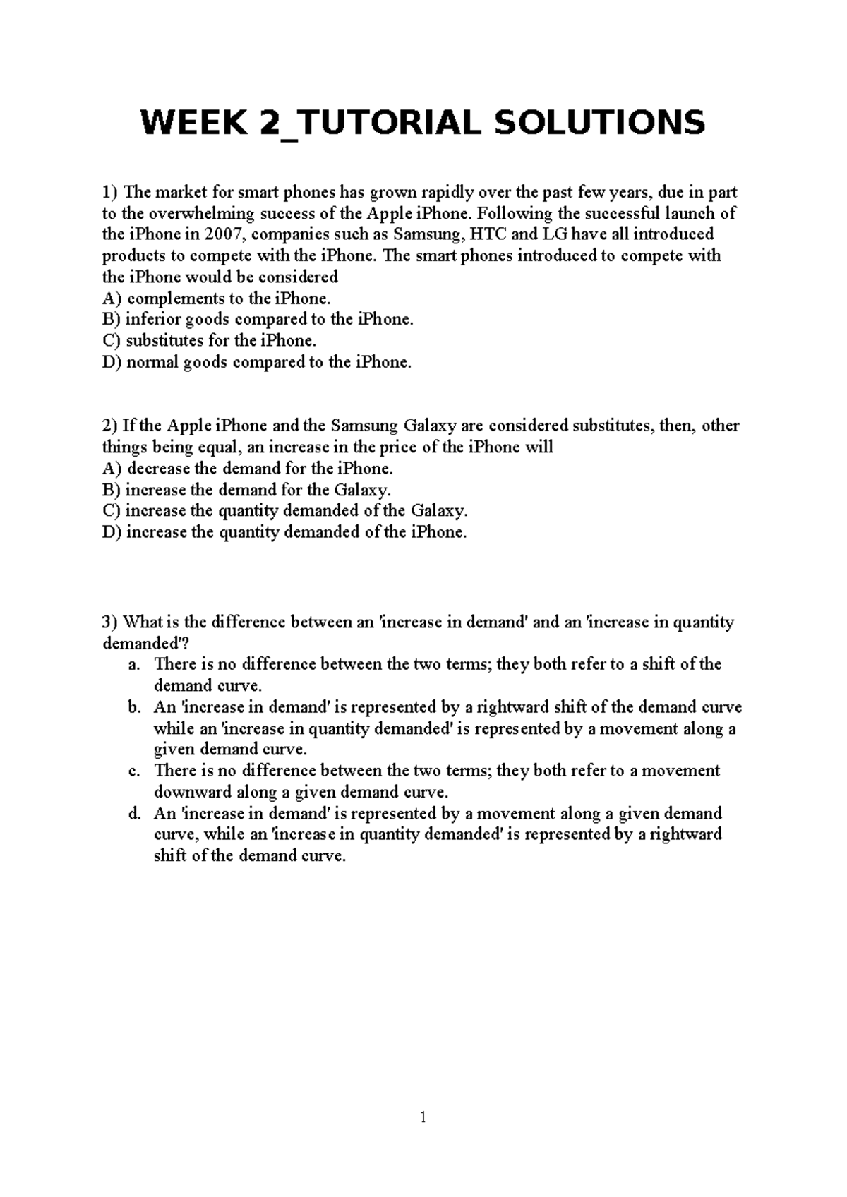 Week 2 Tutorial Solutions for Economics (ECON 1416) - Studocu