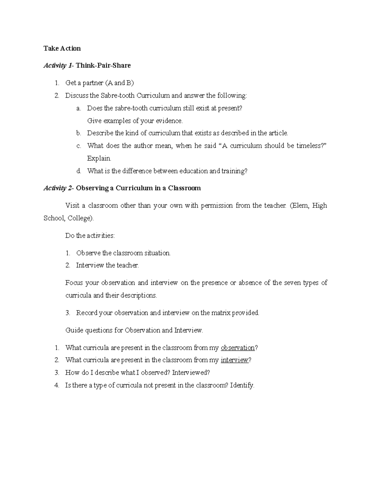 Prof Ed 8 Module 1 Activities: Exploring Curriculum Concepts and ...
