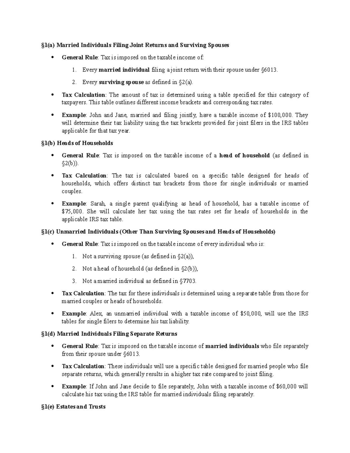 Tax Statute Outline for Individual Tax Rates and Credits - Studocu