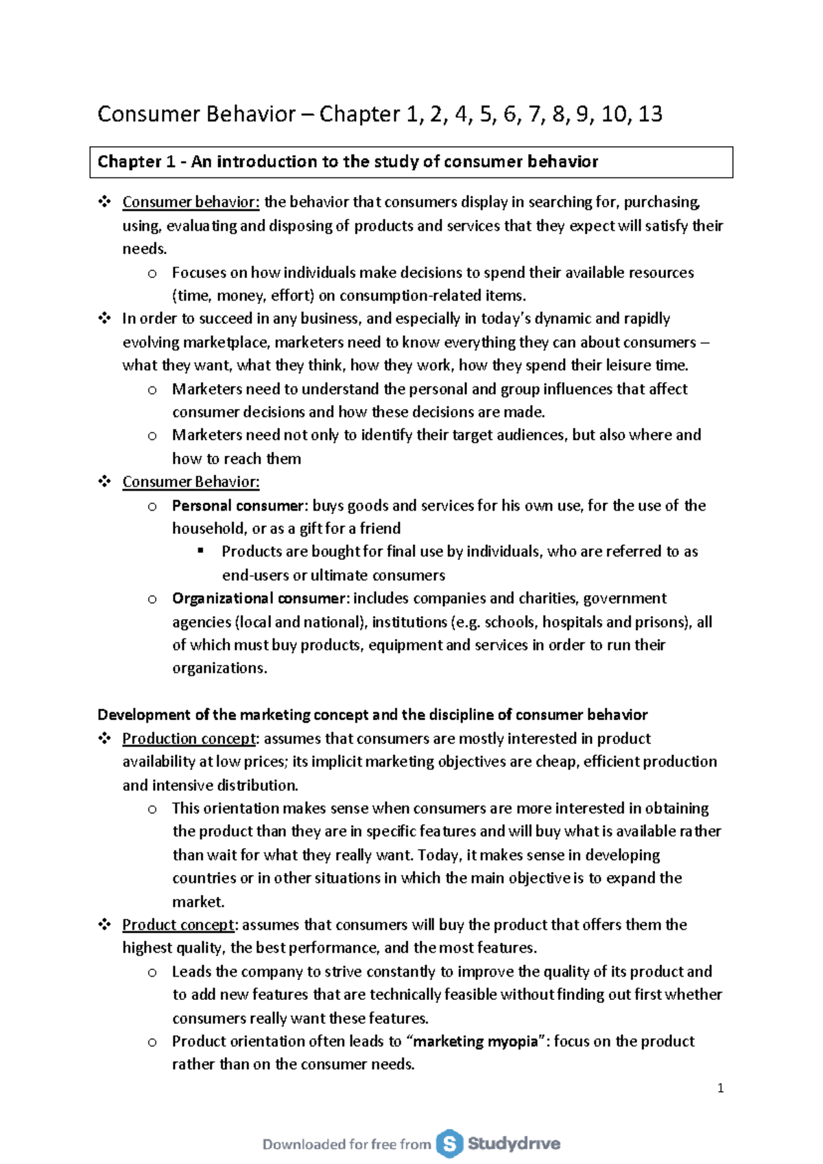 Consumer Behavior Insights and Summaries (Chapters 1-10) - Studocu