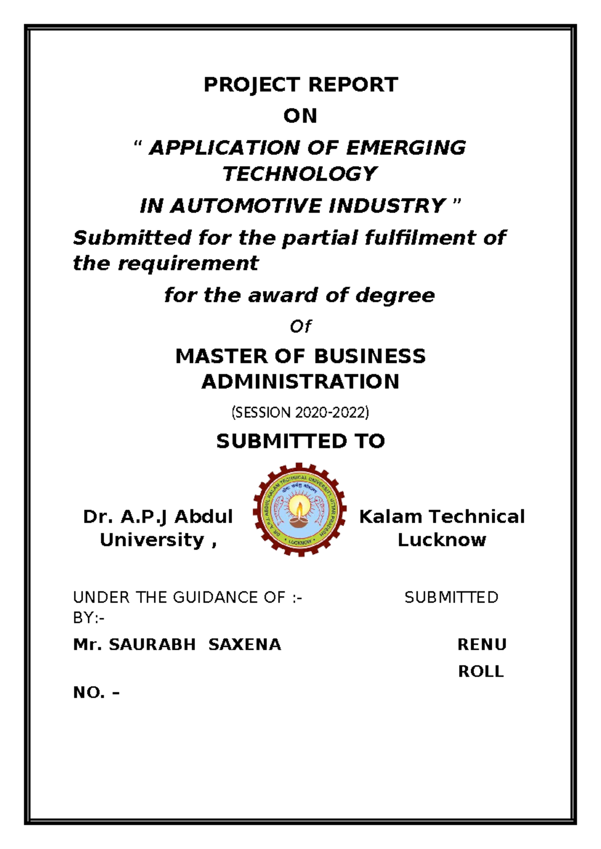 544708262 MBA 2ND SEM Project Report - PROJECT REPORT ON “ APPLICATION ...