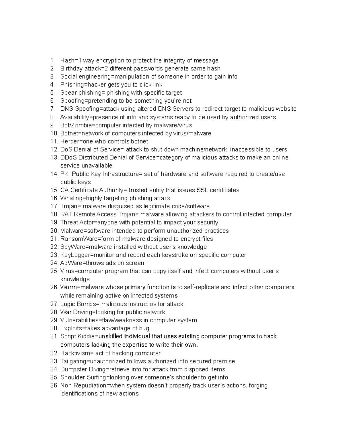 CS 101: Key Terms and Definitions in Computer Science Security - Studocu