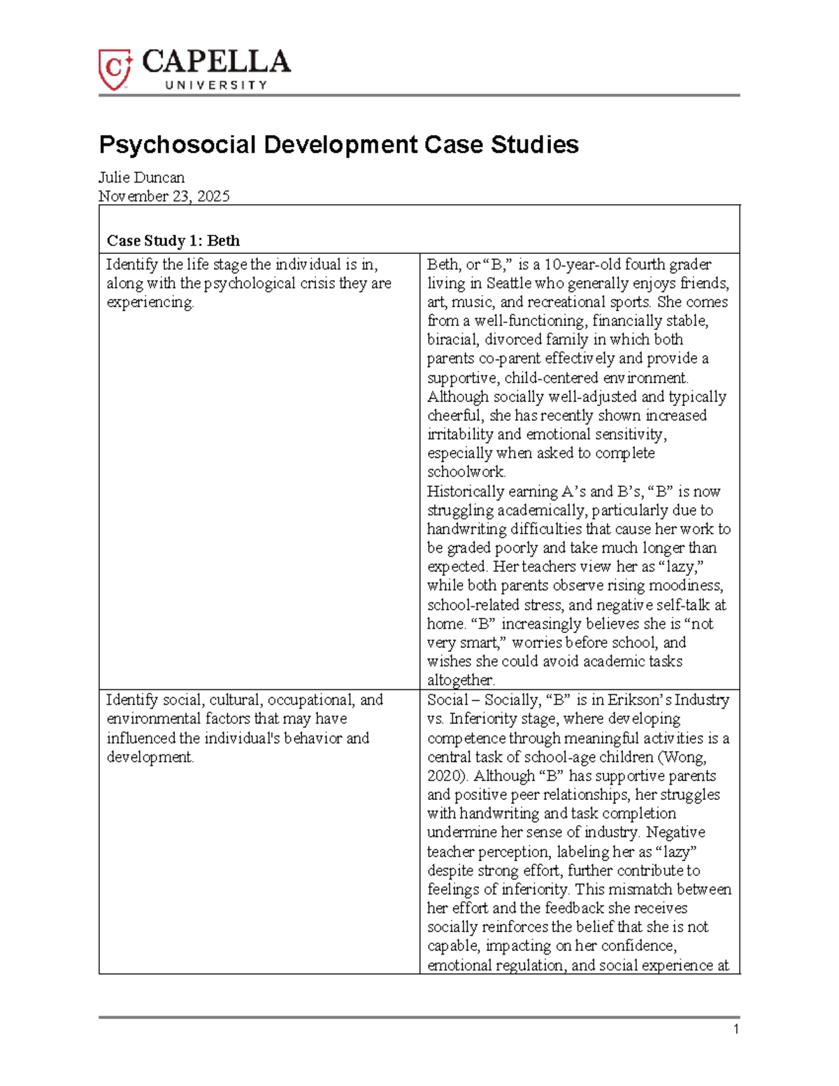 COUN5002 Week 7 Assignment: Psychosocial Development Case Studies - Studocu