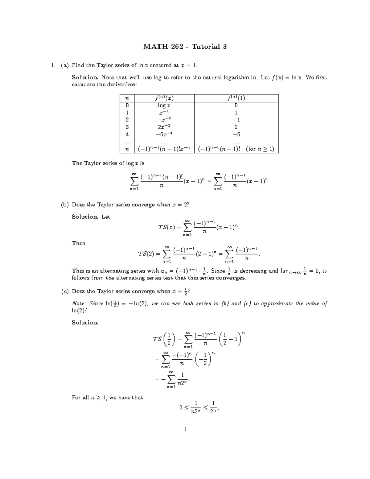 MATH 262 Tutorial 3: Taylor Series and Convergence Solutions - Studocu