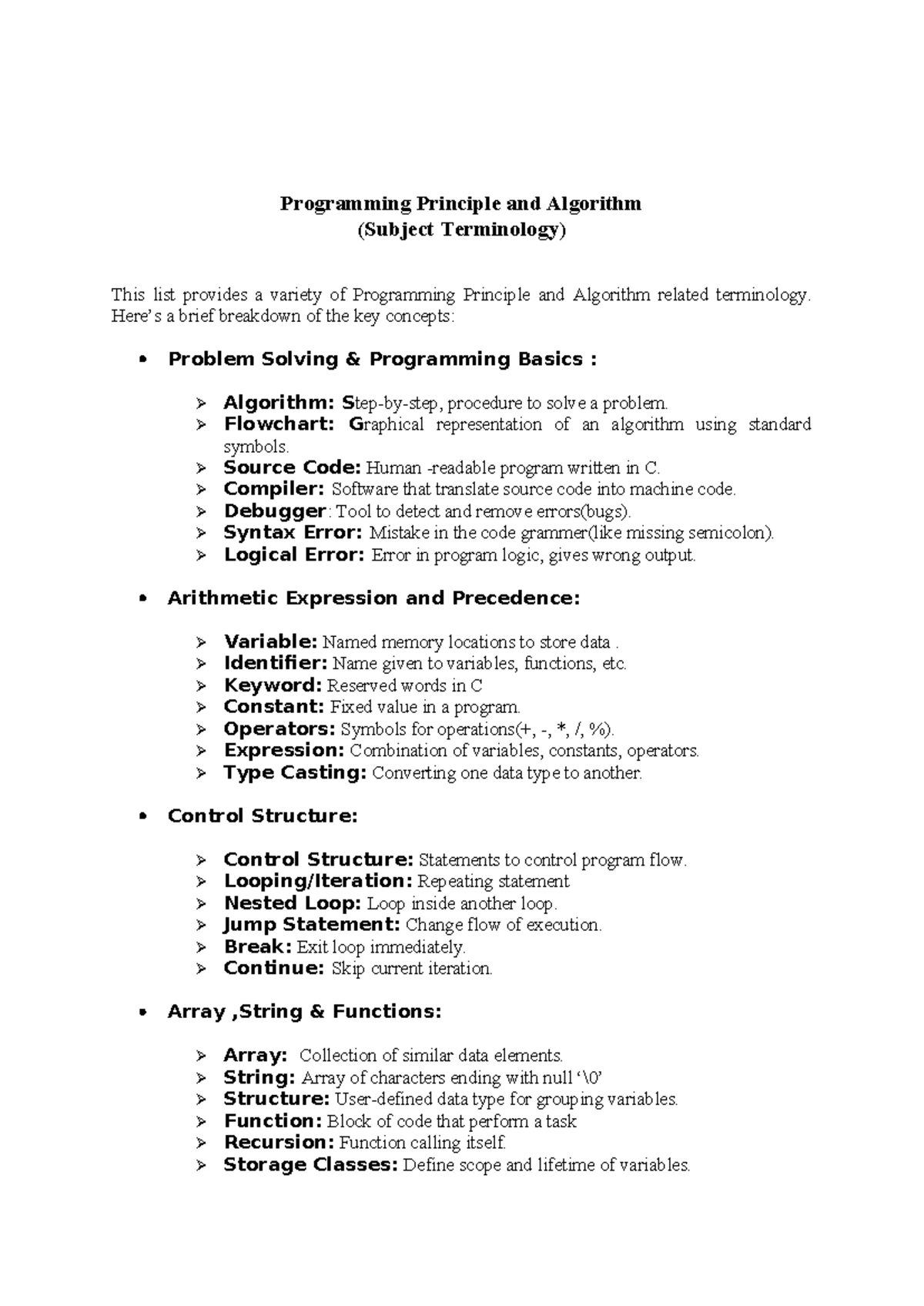 PPS Terminology: Key Concepts in Programming Principles & Algorithms ...