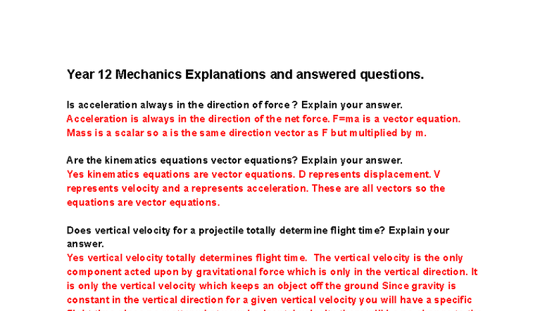 Year 12 Mechanics Final Exam: Key Concepts and Explanations - Studocu