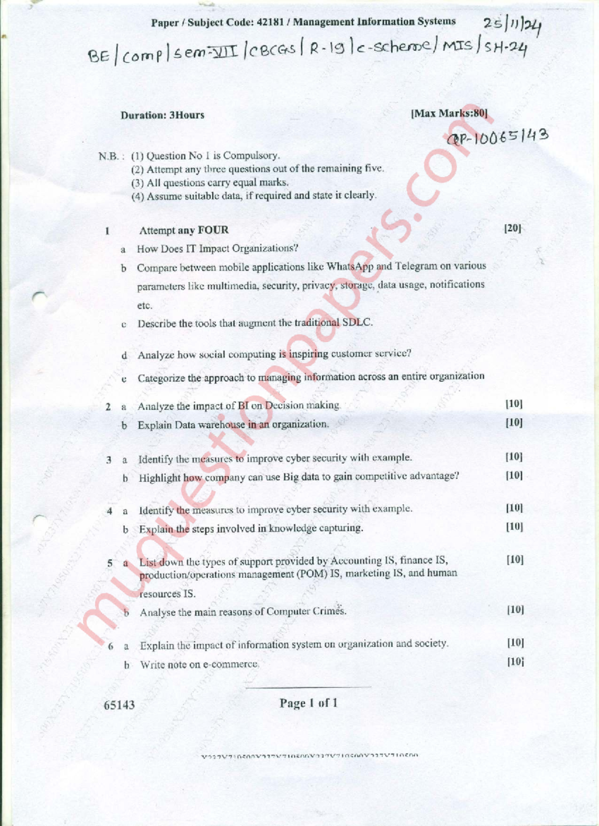 MIS 42181 Final Exam: Management Information Systems Overview - Studocu