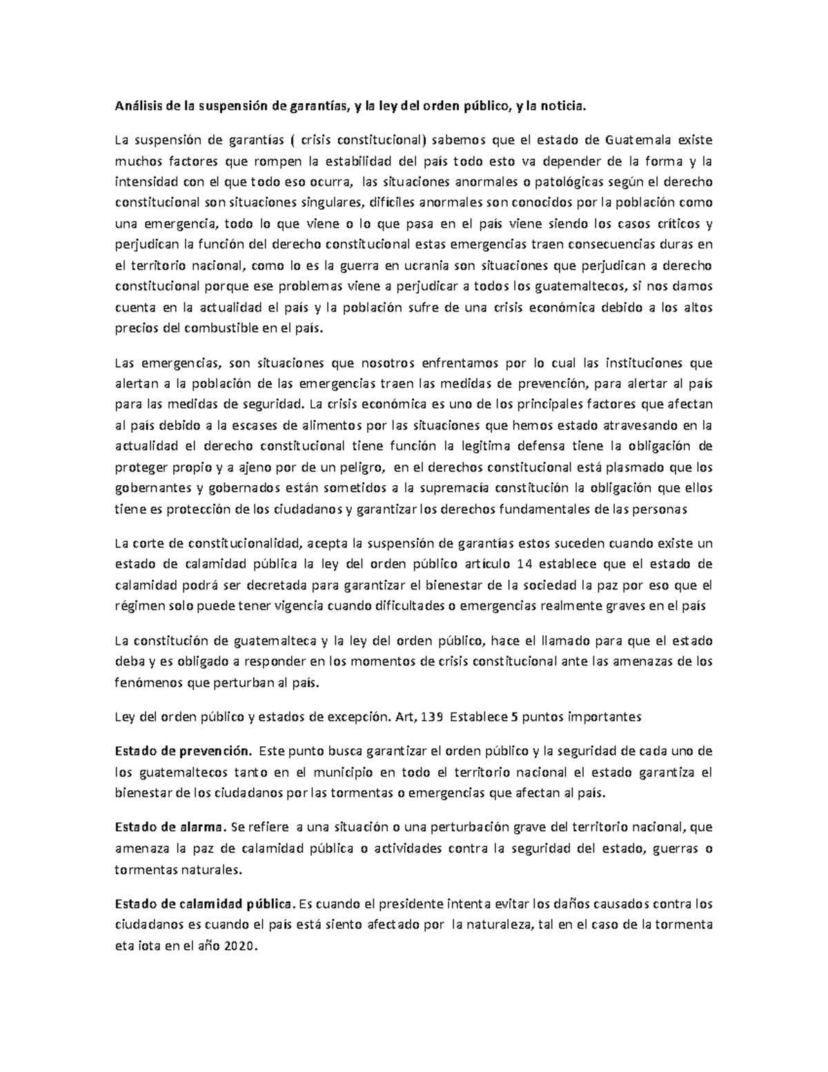 Análisis de la suspensión de garantías y crisis constitucional en ...