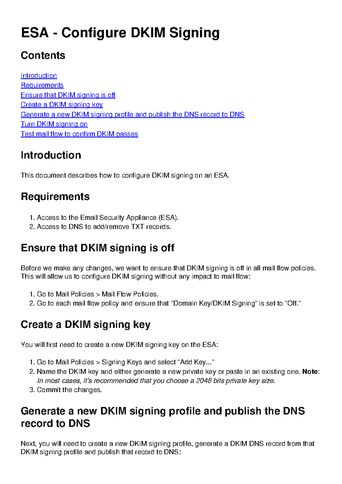 ESA DKIM Signing Configuration Guide: Steps and Testing Instructions ...