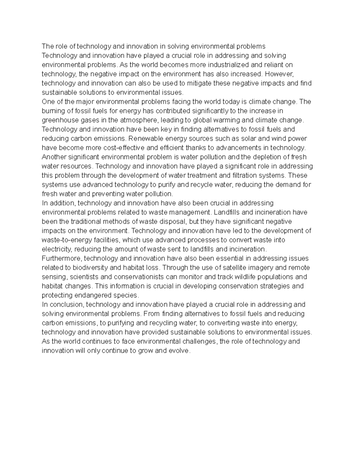 The role of technology and innovation in solving environmental problems ...