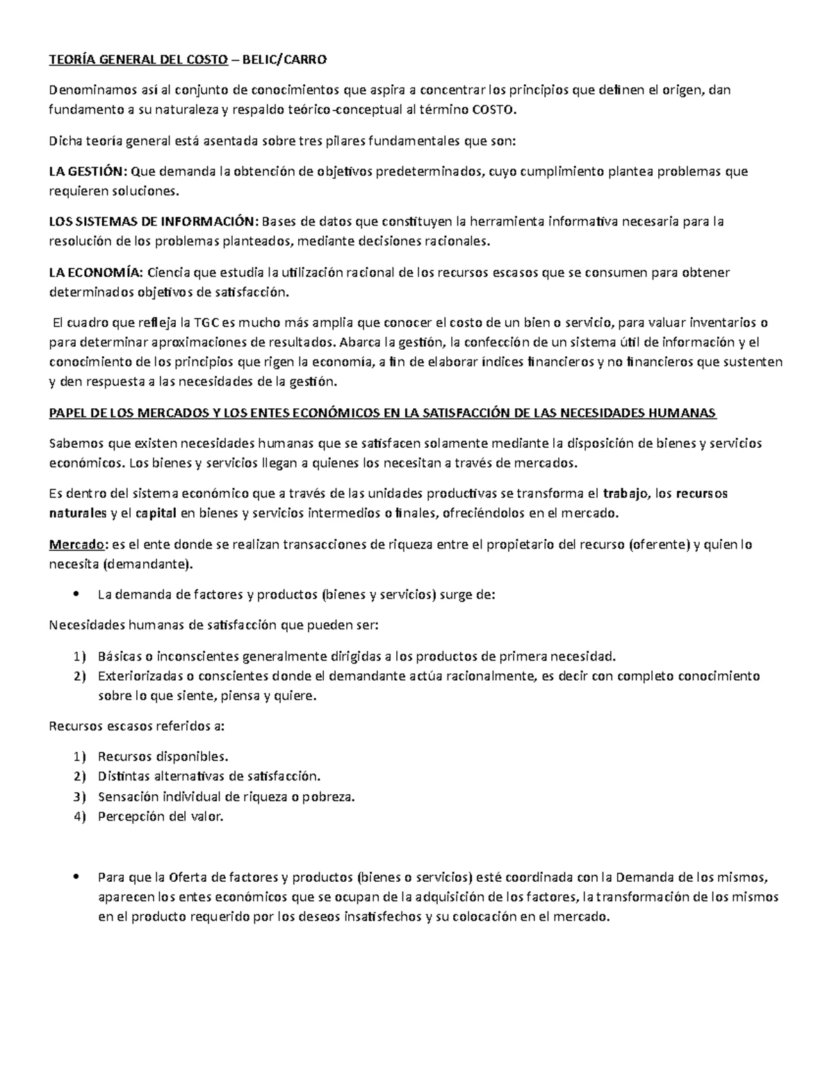 Resumen de Costos - Unidad 1: Teoría General del Costo y Clasificación ...