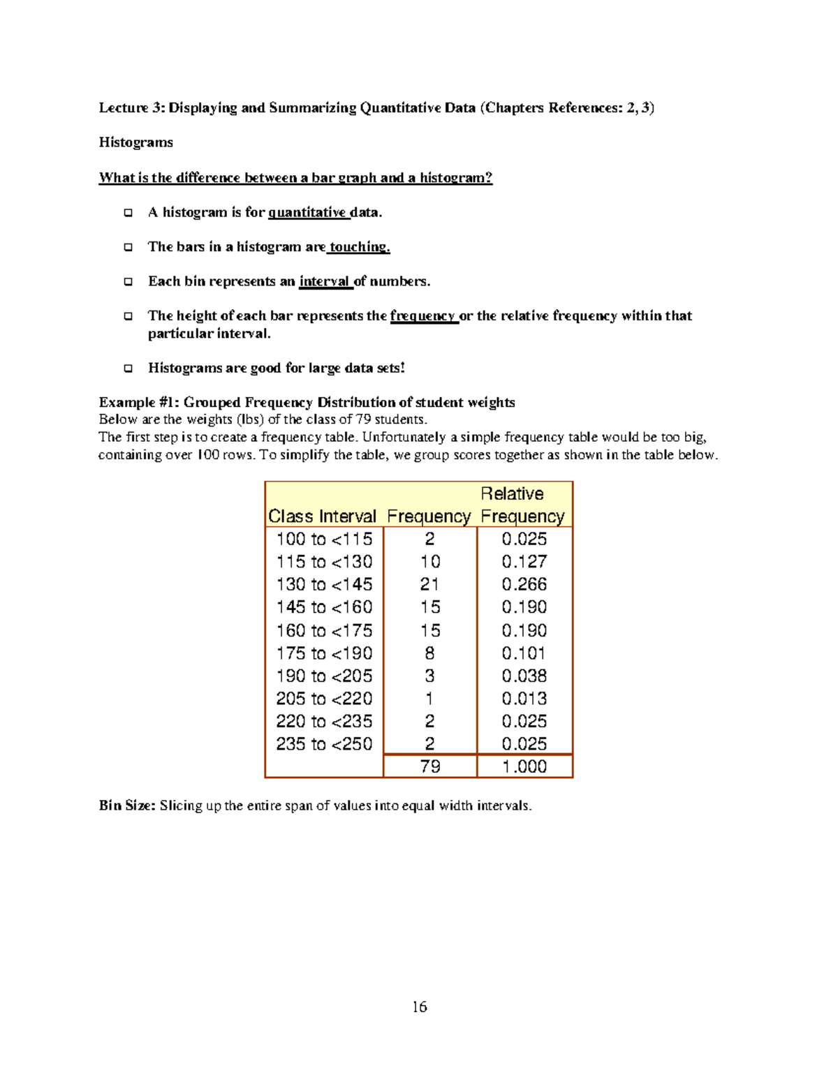 Lecture 3: Displaying & Summarizing Quantitative Data (Chapters 2, 3 ...