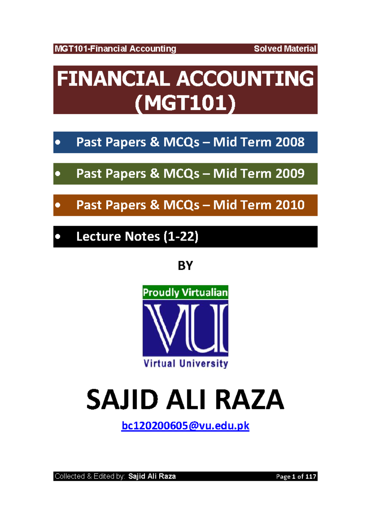 MGT101 Financial Accounting Midterm Past Papers & Lecture Notes - Studocu