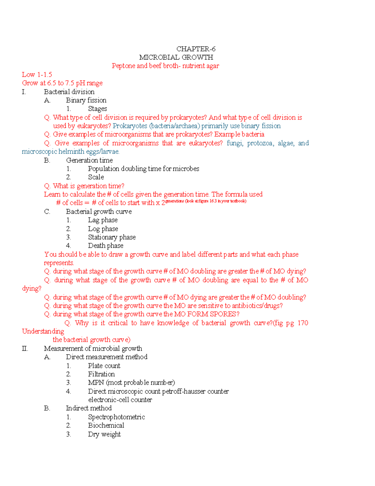 Bio 208 Chapter 6 Study Guide: Microbial Growth and Measurement - Studocu