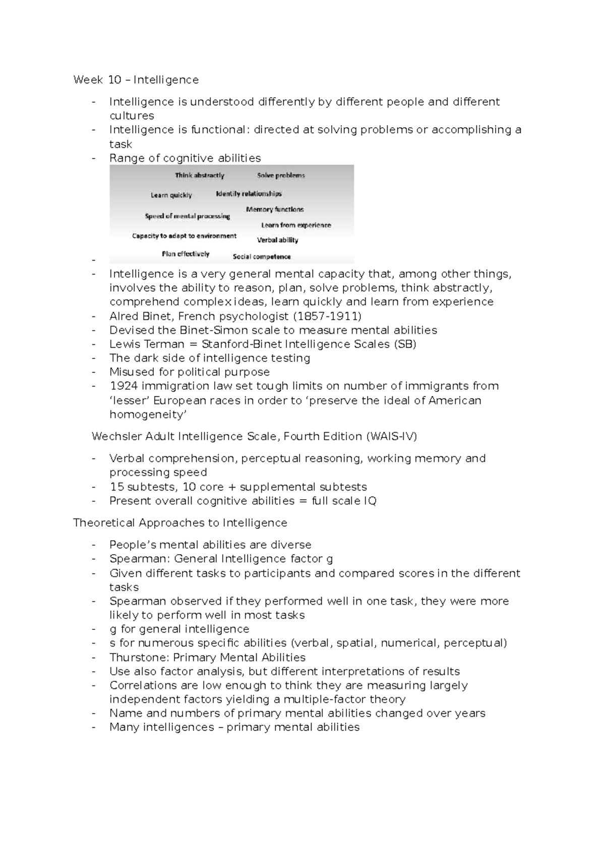 Week 10 - Understanding Intelligence: Theories and Testing Methods ...