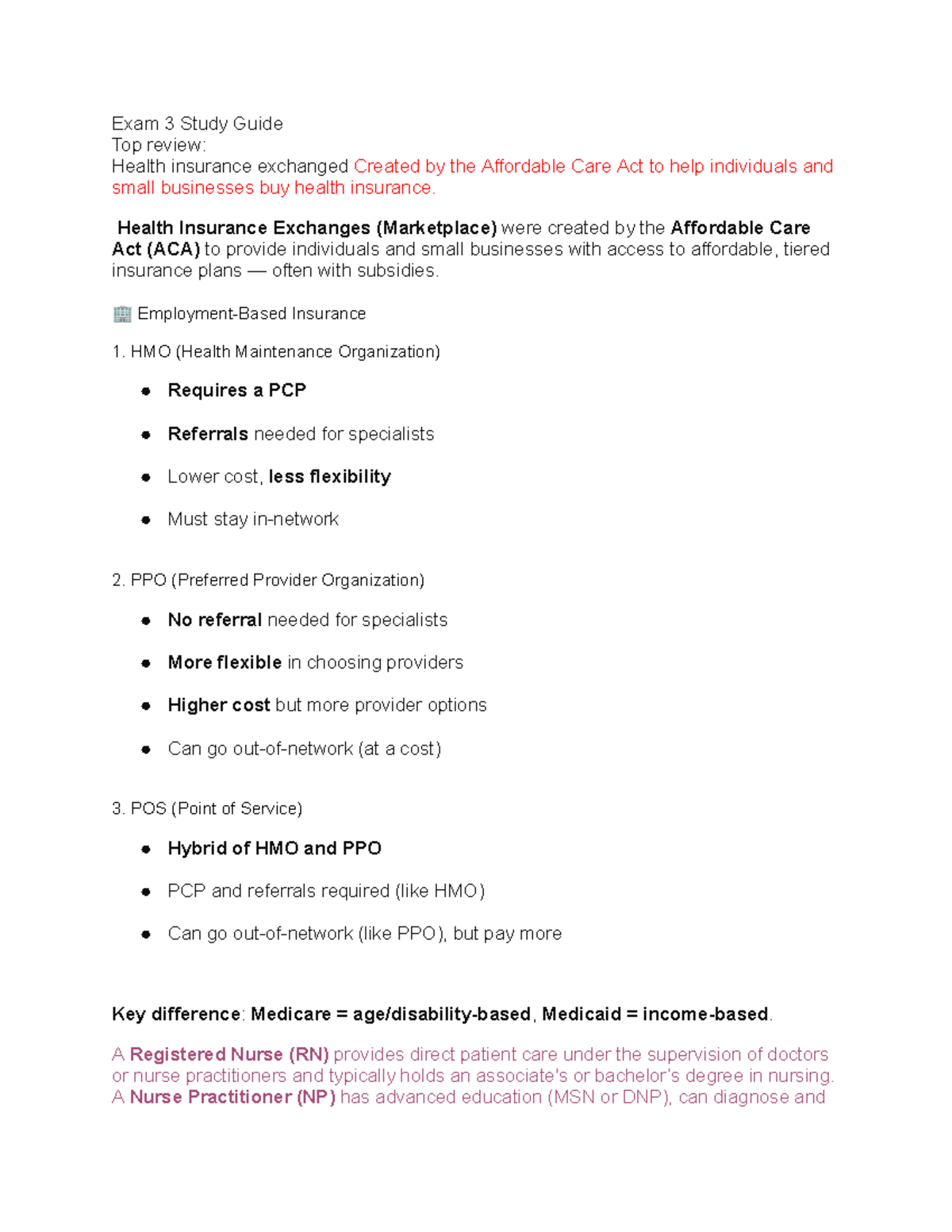 Health Insurance and Healthcare Systems: Exam 3 Study Guide - Exam 3 ...