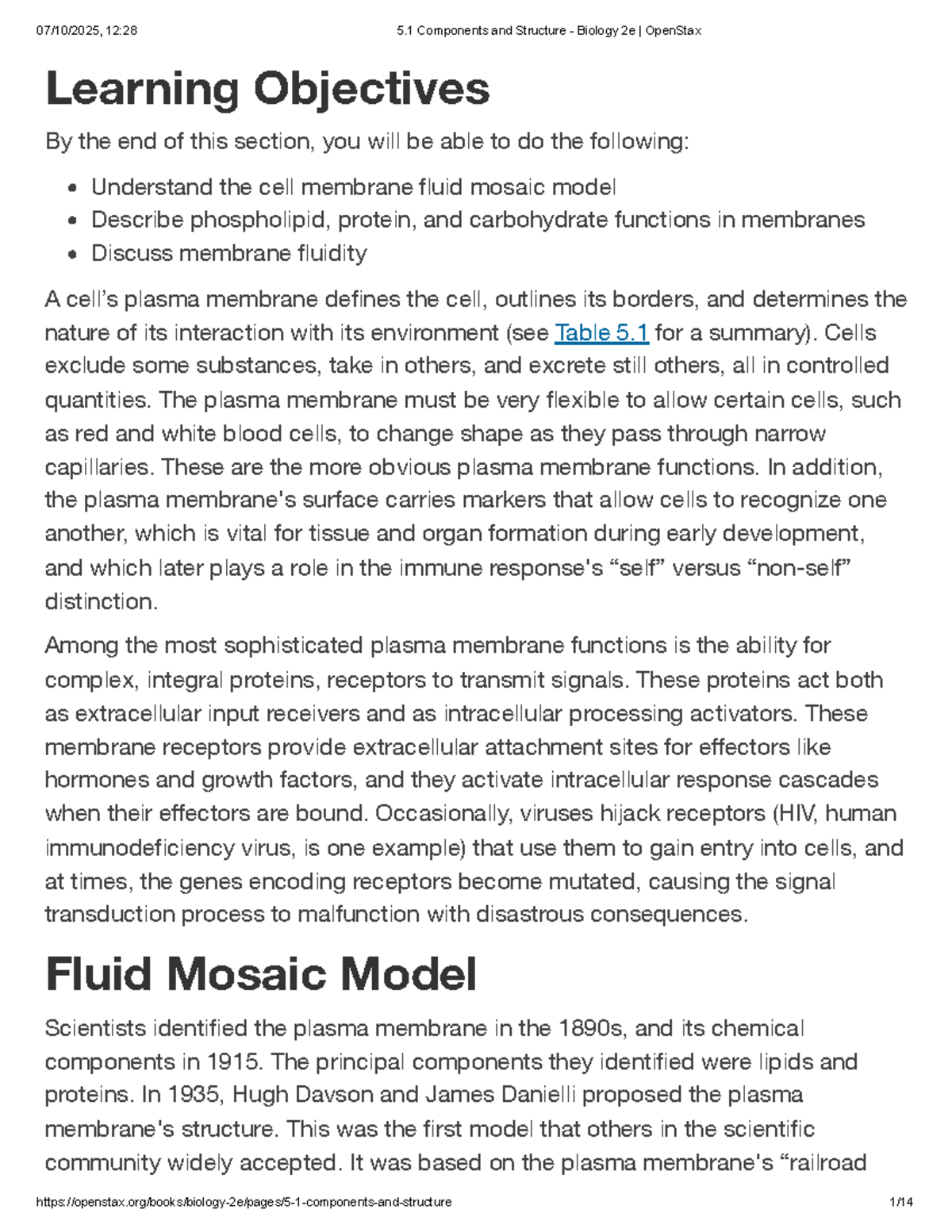 Understanding Plasma Membrane Structure: Biology 2e Ch. 5.1 - Studocu