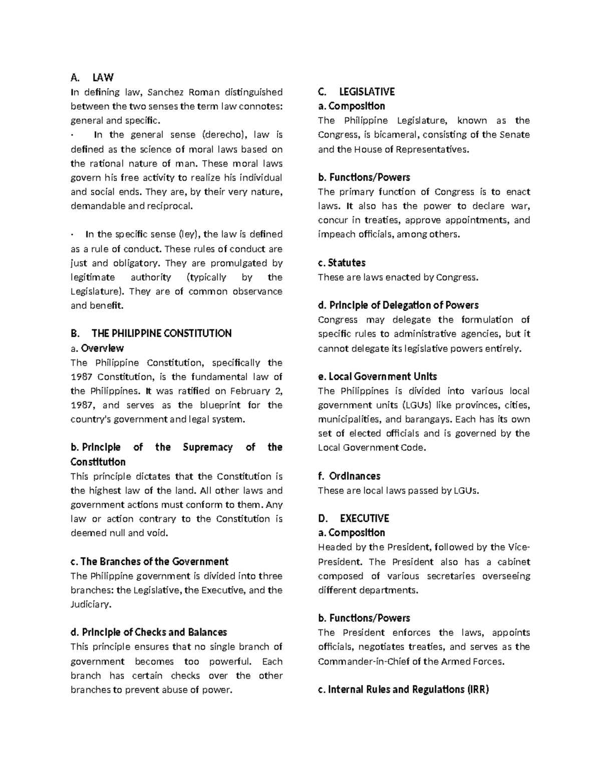 Philippine Legal System Overview: Key Concepts and Principles - Studocu