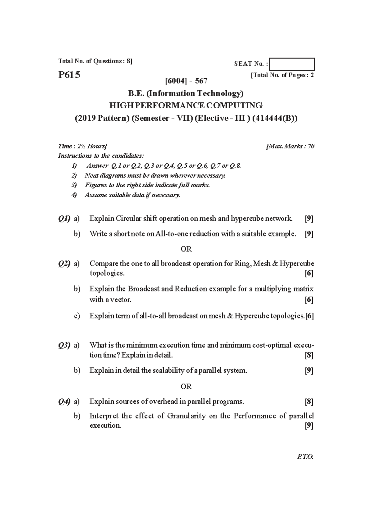 HPC 2019 Pattern Exam Paper - B.E. IT Sem VII (Elective) - Studocu