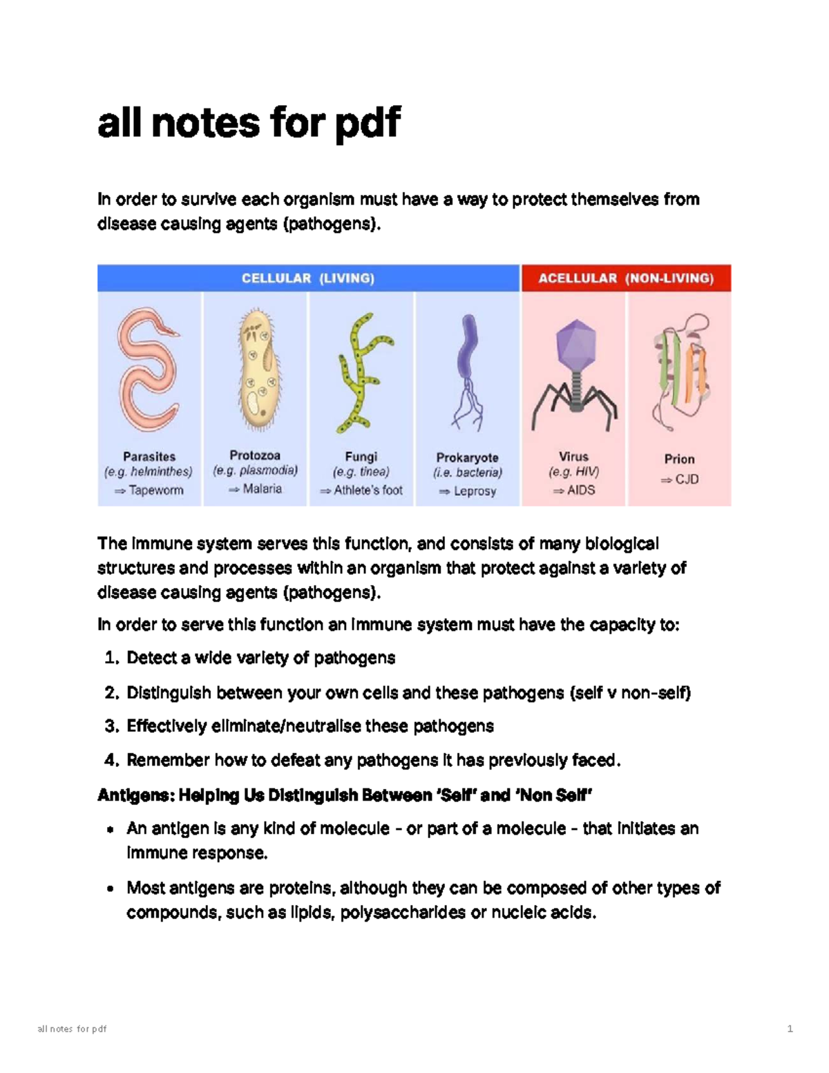 Notion Bio Notes: Immune System Overview and Key Concepts - Studocu
