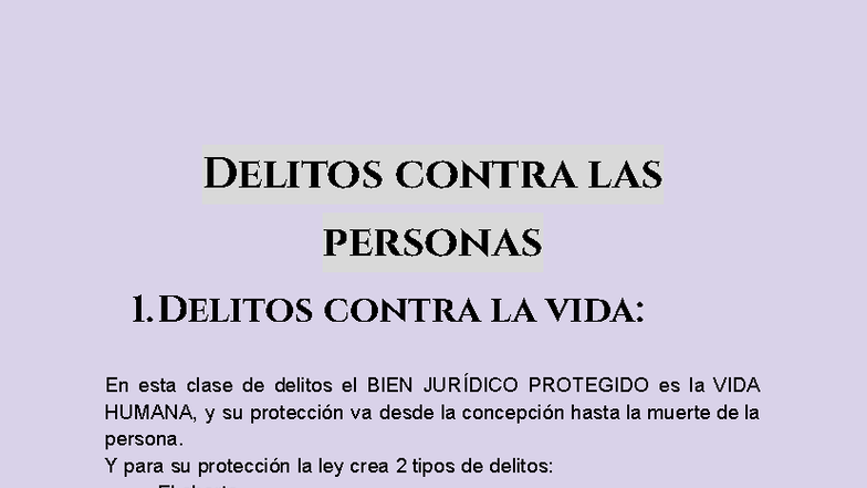 Derecho Penal Especial: Delitos contra la Vida y su Protección - Studocu