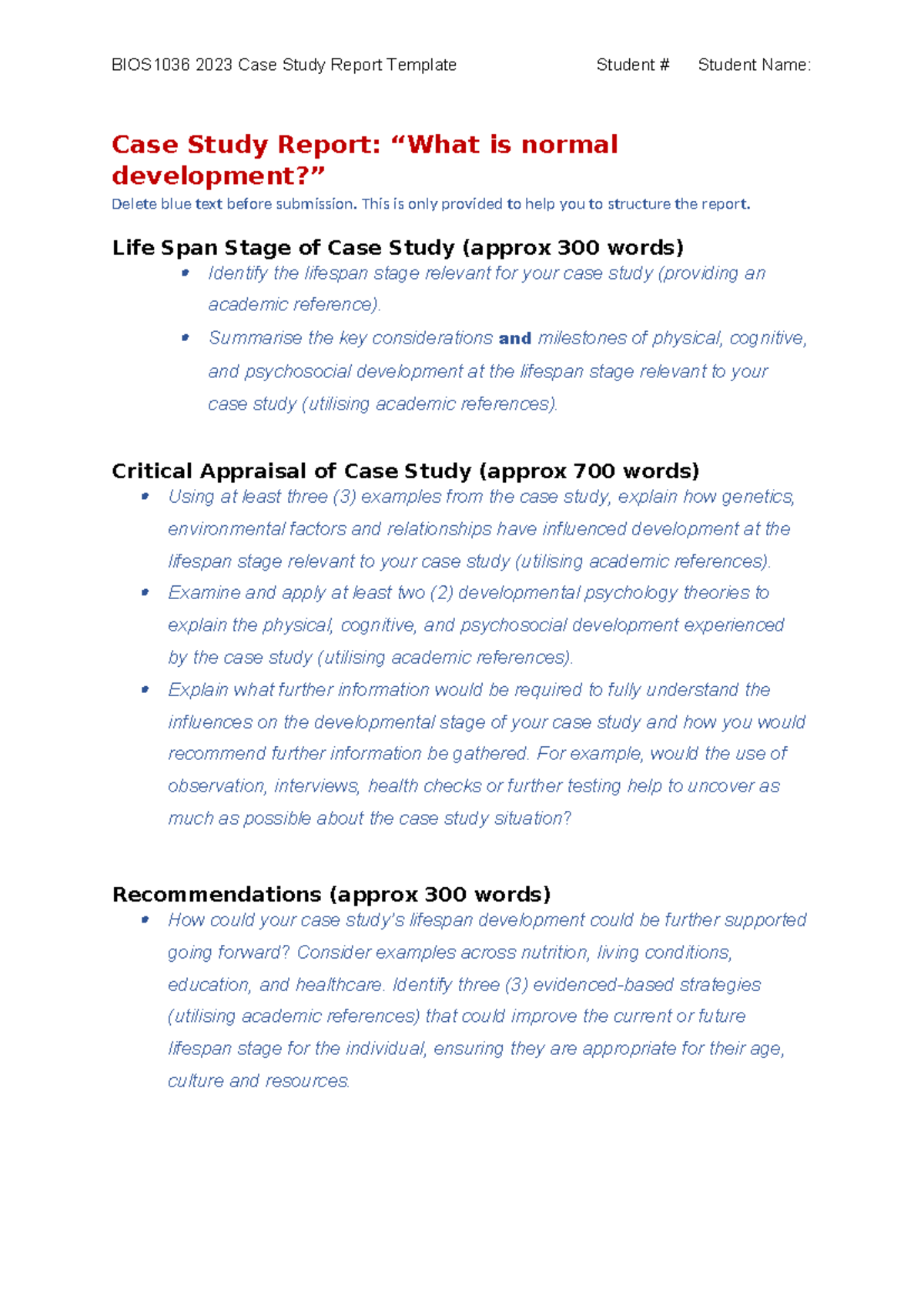BIOS1036 2023 Case Study Report Template and Guidelines - Studocu