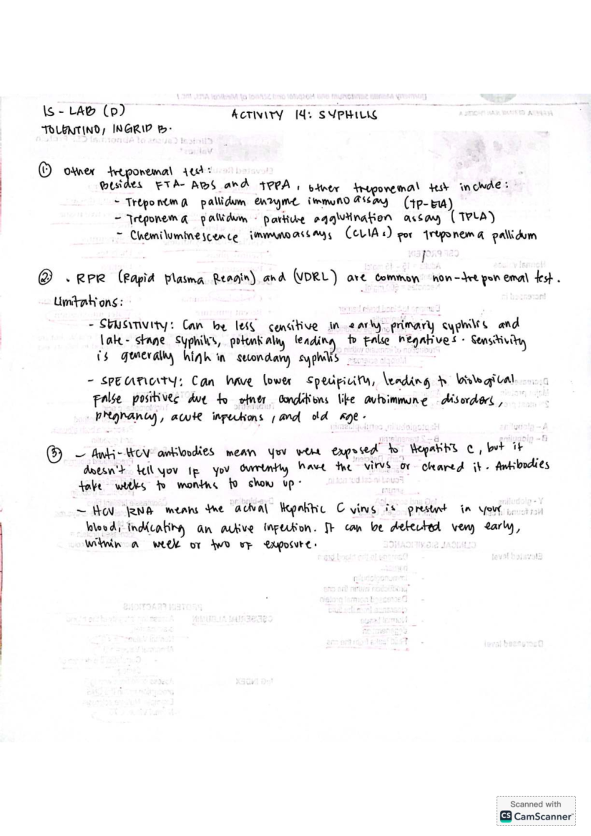 LAB (P) ACTIVITY 14: SYPHILIS TESTS AND LIMITATIONS - TOLENTINO - Studocu