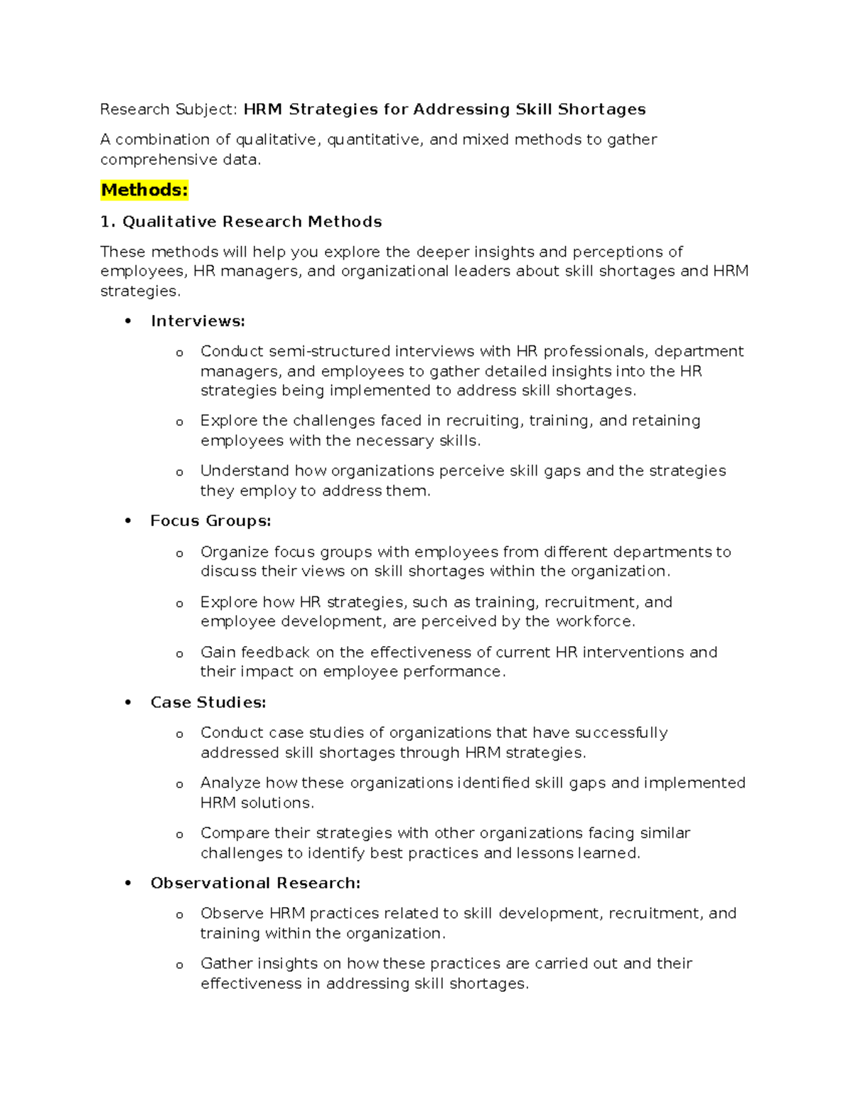 Research Subject HRM Strategies for Addressing Skill Shortages ...