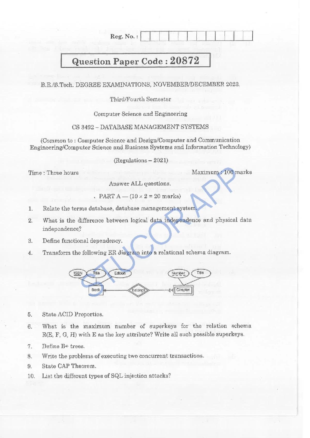 Dbmsquestion paper 2 - easy for understanding - Reg. No. : Question ...