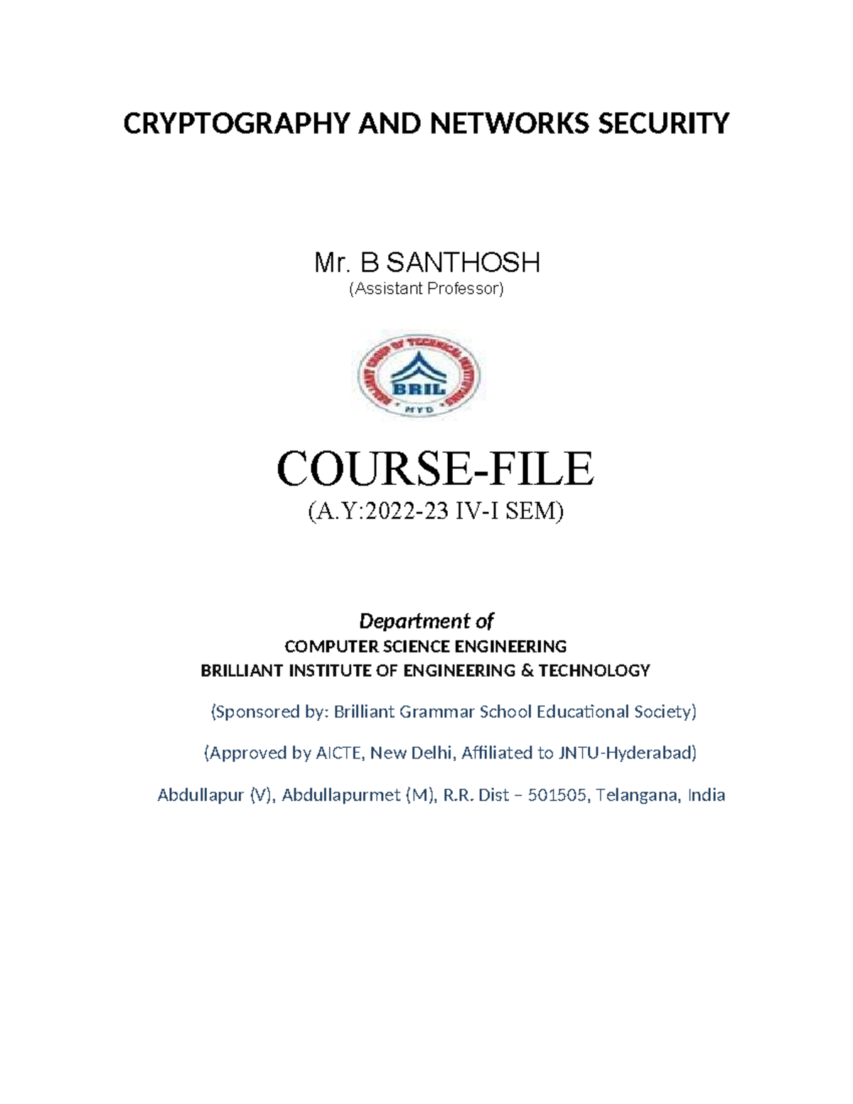 Iv I Cryptography And Network Security 2022 23 Complete Course File