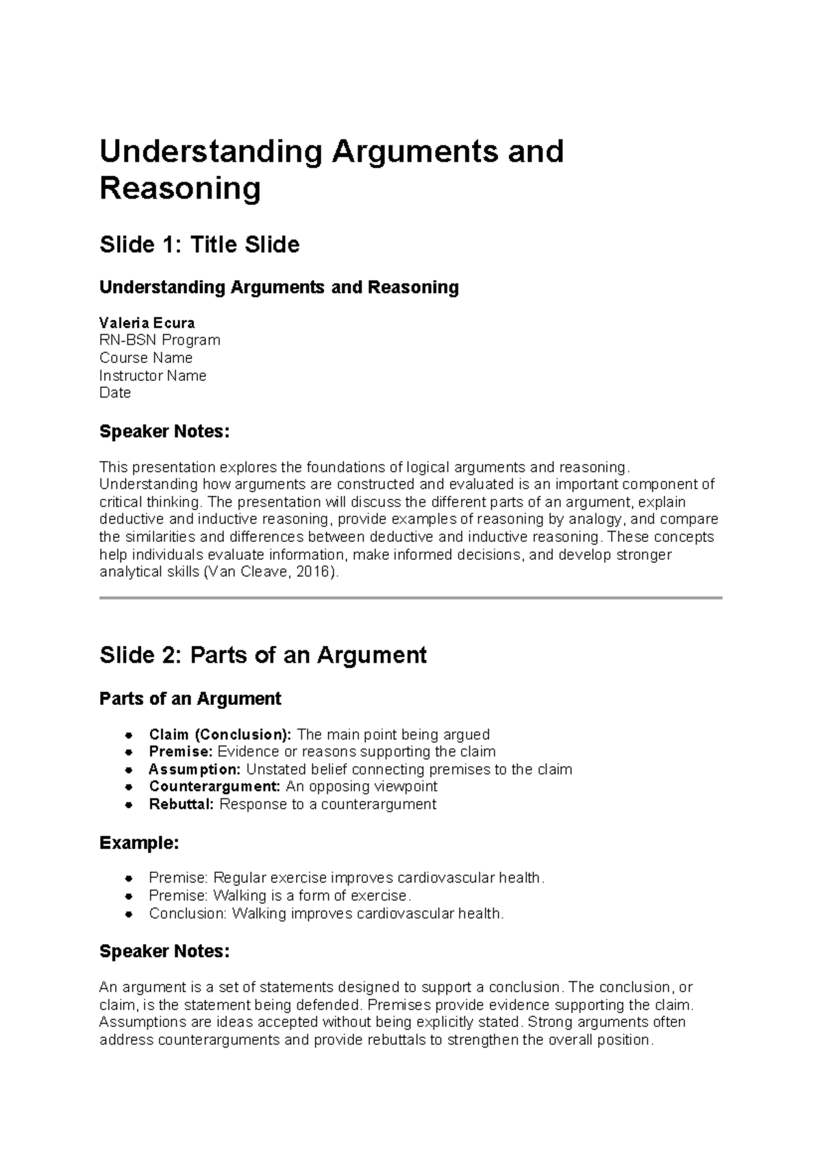Understanding Arguments and Reasoning: Presentation 1 (Course Code ...