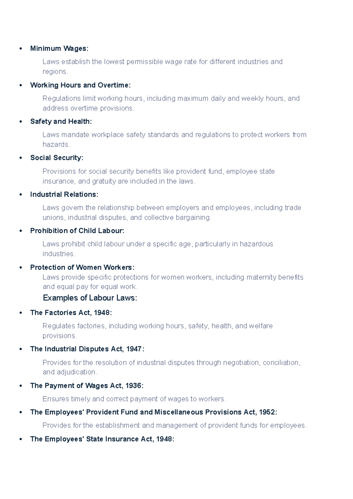 Indian Labour Laws: Key Regulations on Wages, Safety, and Rights - Studocu