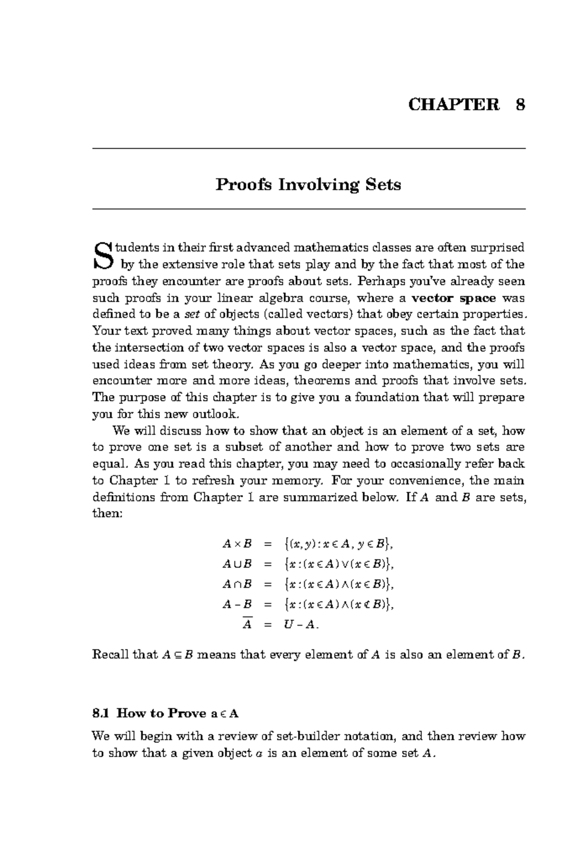 Chapter 8: Proofs Involving Sets - A Comprehensive Study Guide - Studocu