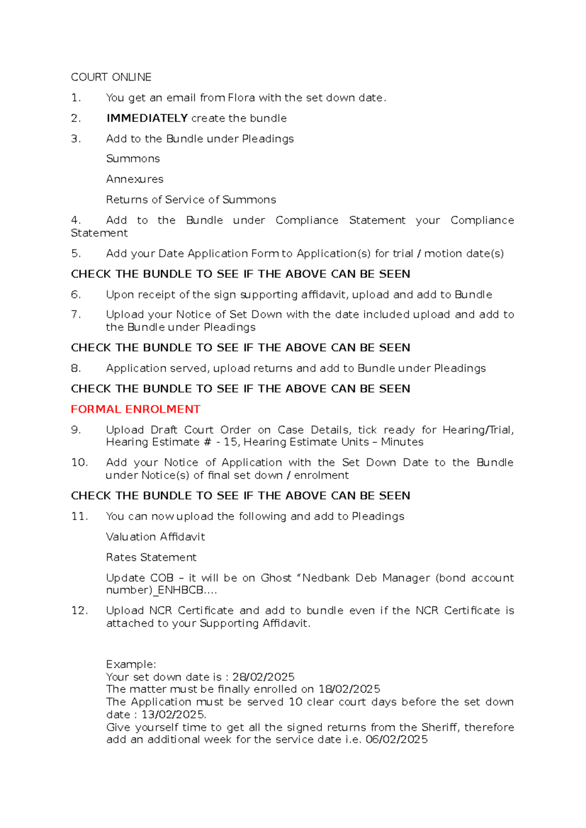 COURT ONLINE Checklist for Bundle Preparation and Submission - Studocu
