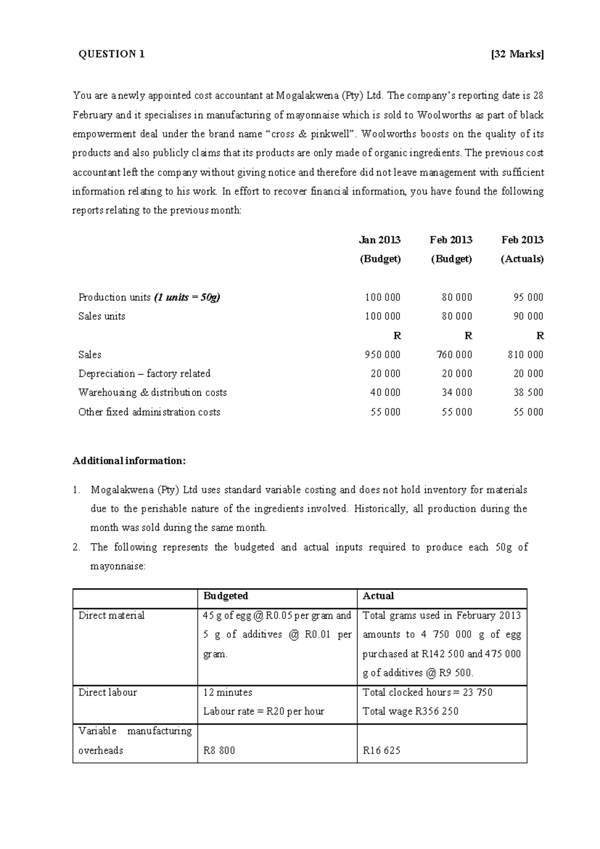 Standard Costing Analysis for Mogalakwena (Pty) Ltd - ACC 101 - Studocu