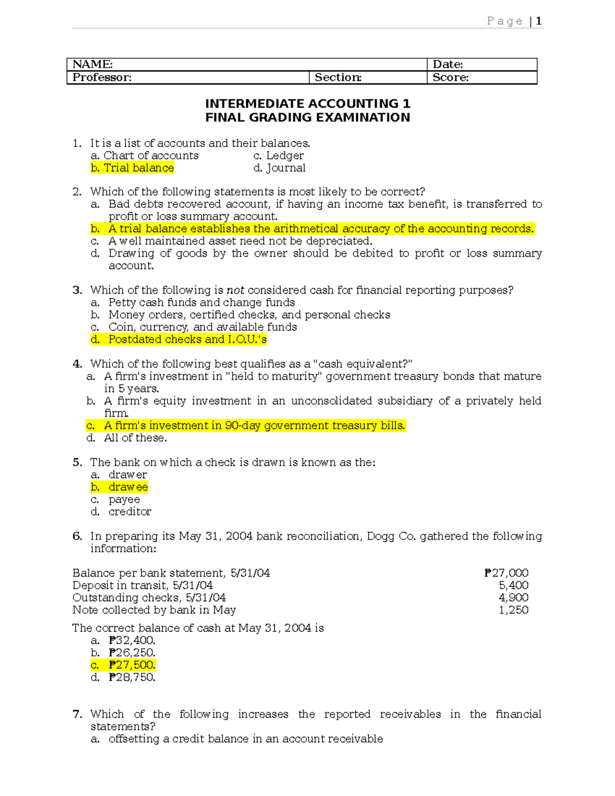 Intermediate Accounting 1 (ACCT 101) Final Exam Reviewer - Studocu
