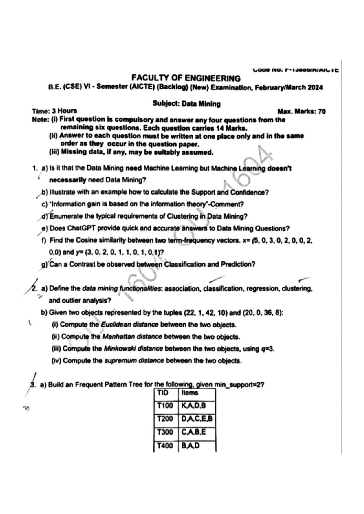 CSE B.E. VI Sem Data Mining Exam Paper - 2024 (AICTE) - Studocu