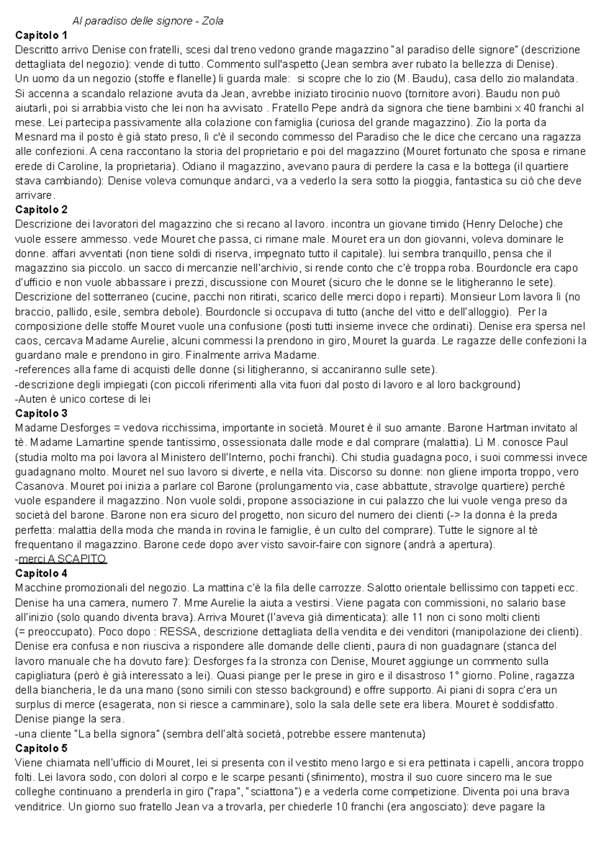 Al Paradiso delle Signore: Riflessioni sui Capitoli X e Cap - Studocu
