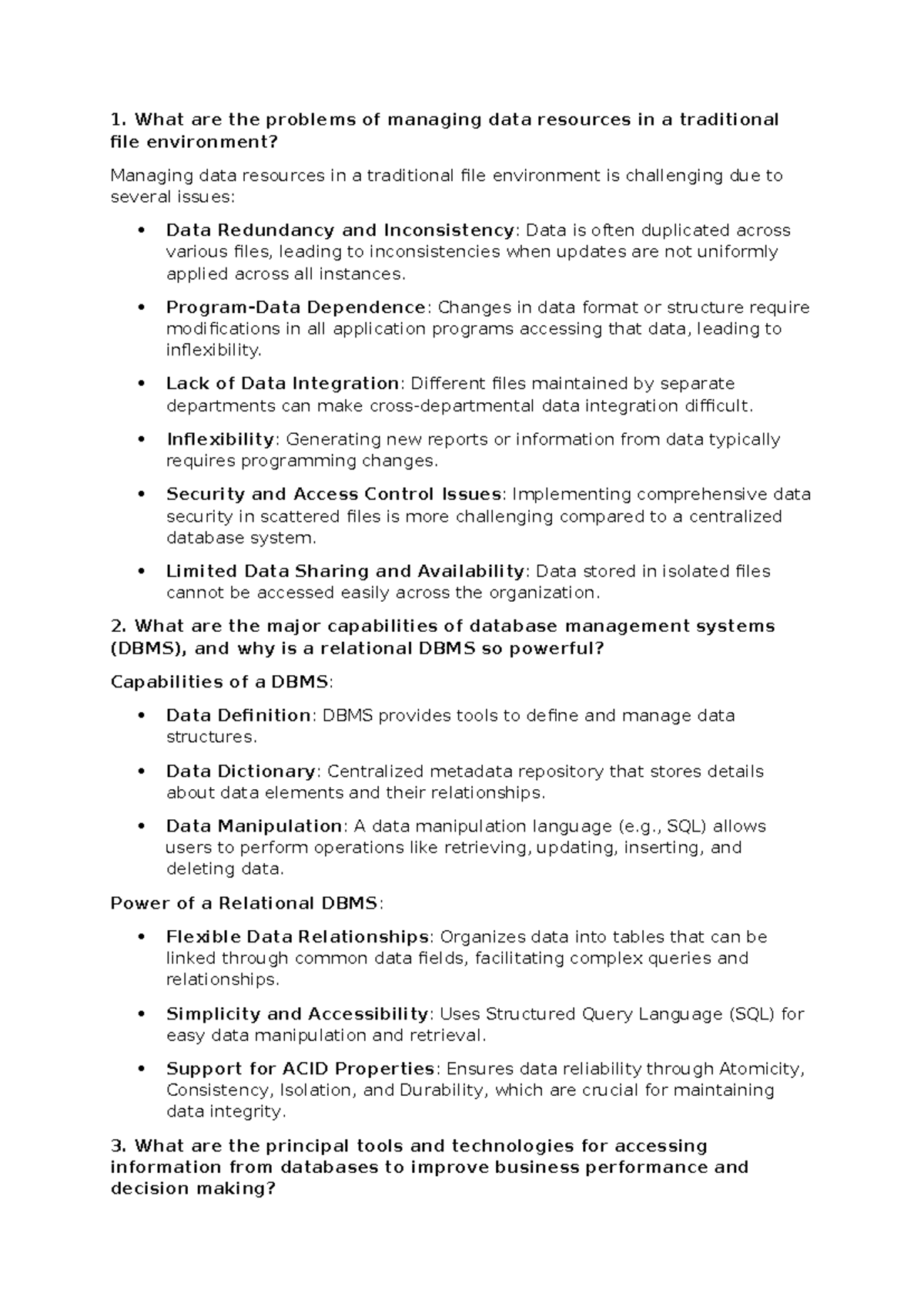 Chapter 6 - Exam Q&A on Data Management Challenges and DBMS ...