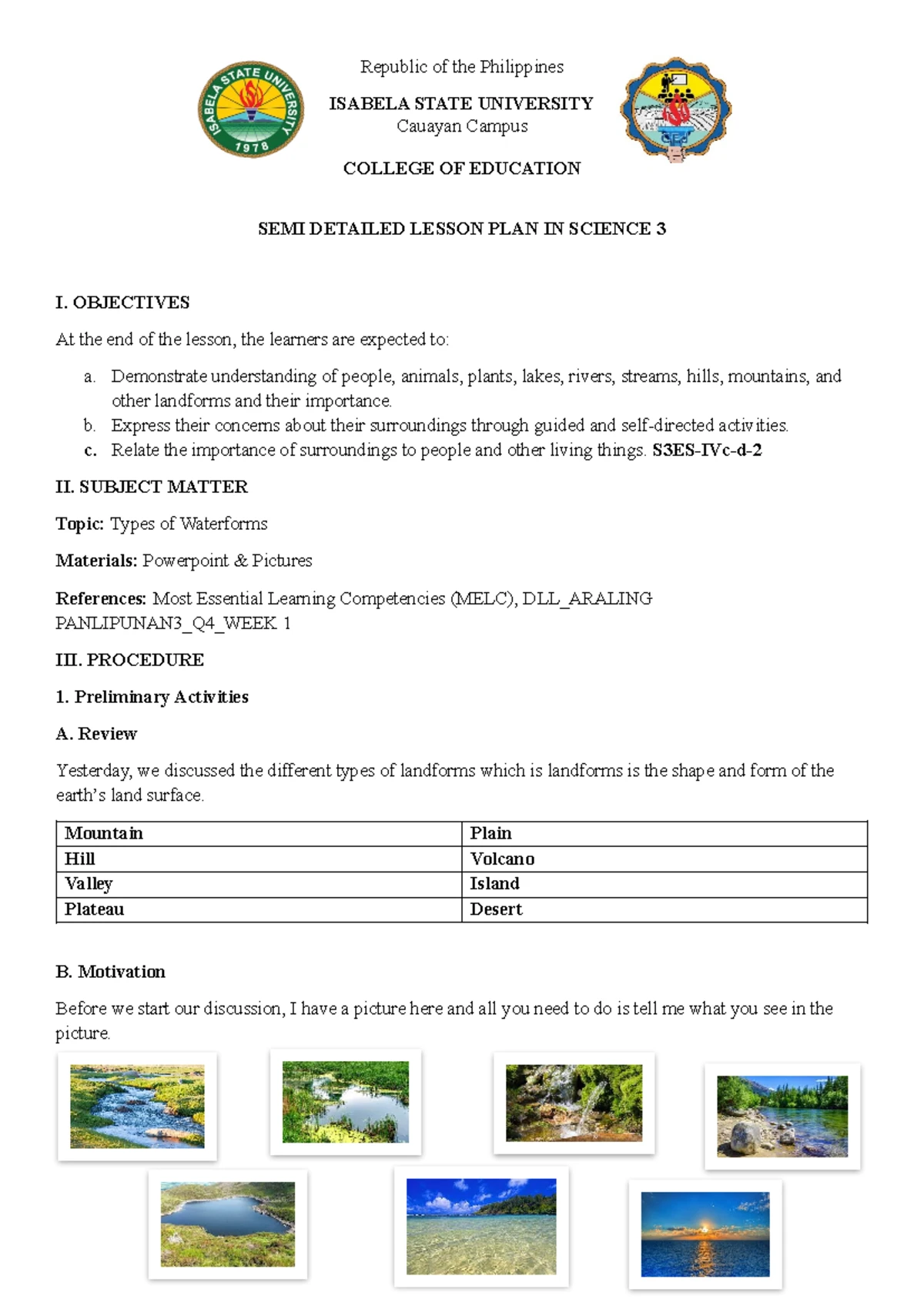 SCI 3 - Lesson Plan on Weather Instruments and Safety Measures - Studocu