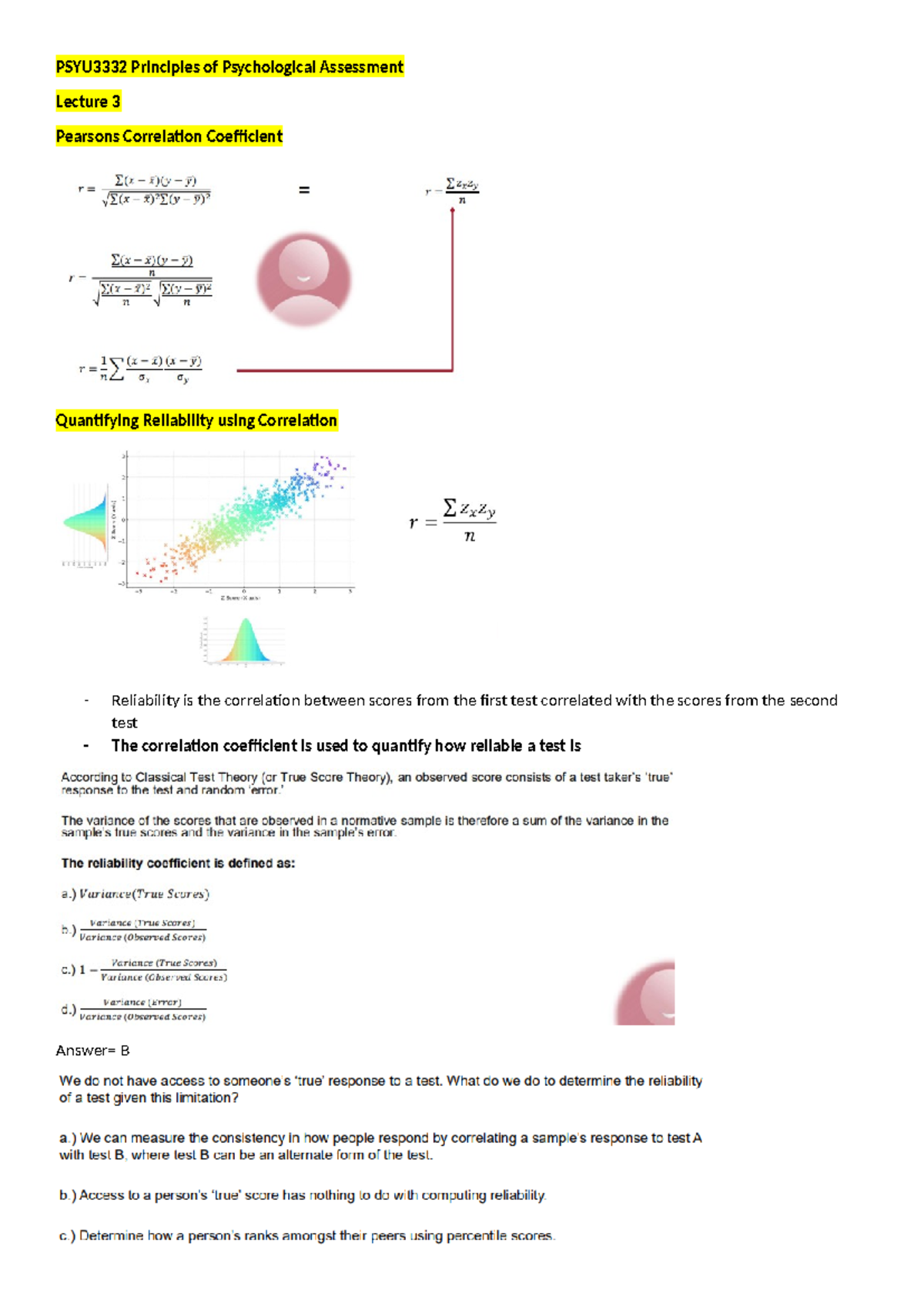 WEEK 3 PSYU3332 Lecture Notes on Psychological Assessment Principles ...