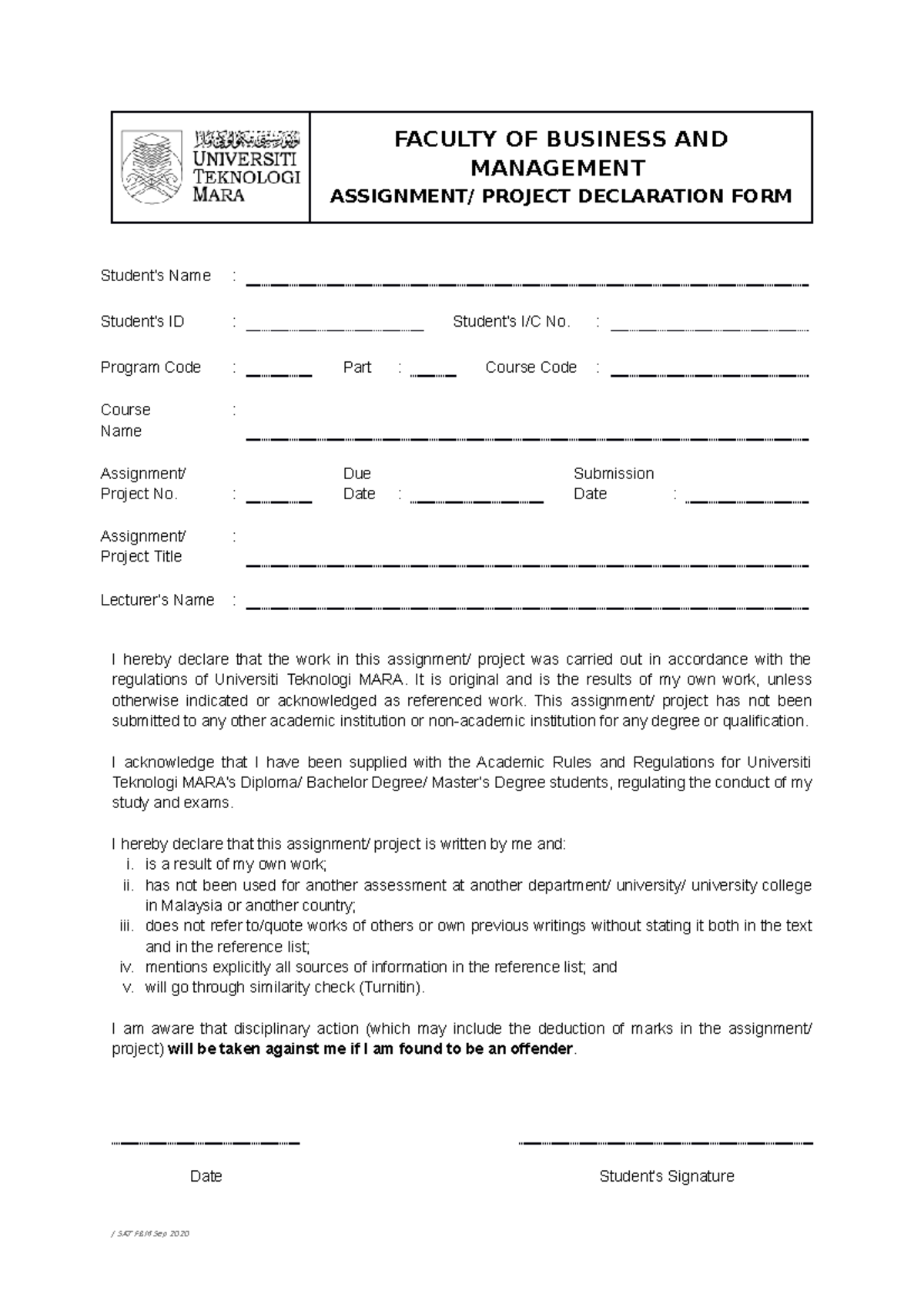 Assignment/Project Declaration Form - Final Submission Guide - Studocu
