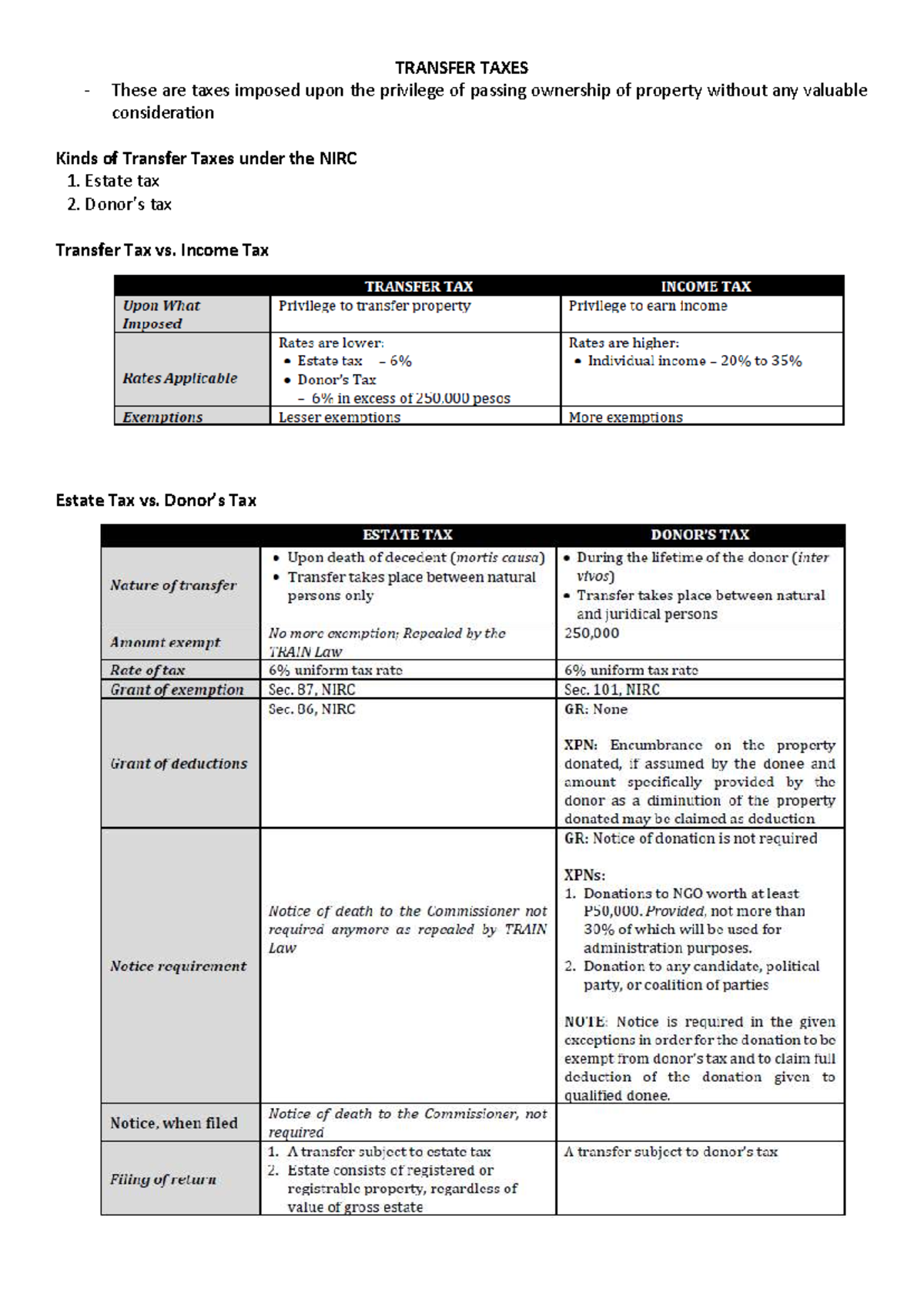 Succession Part 1 Notes: Understanding Transfer Taxes - Studocu
