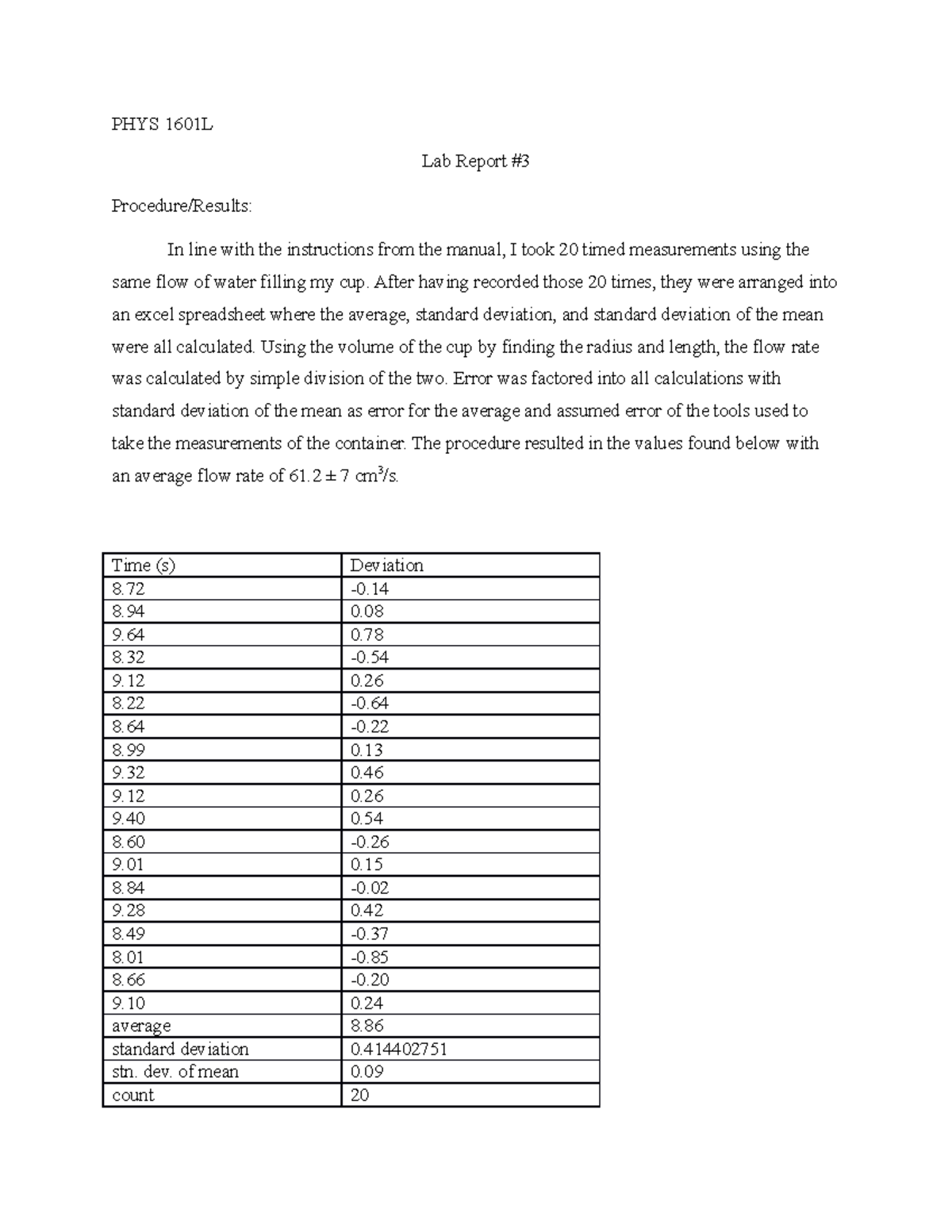 PHYS 1601L Lab Report #3: Flow Rate Measurement and Analysis - Studocu
