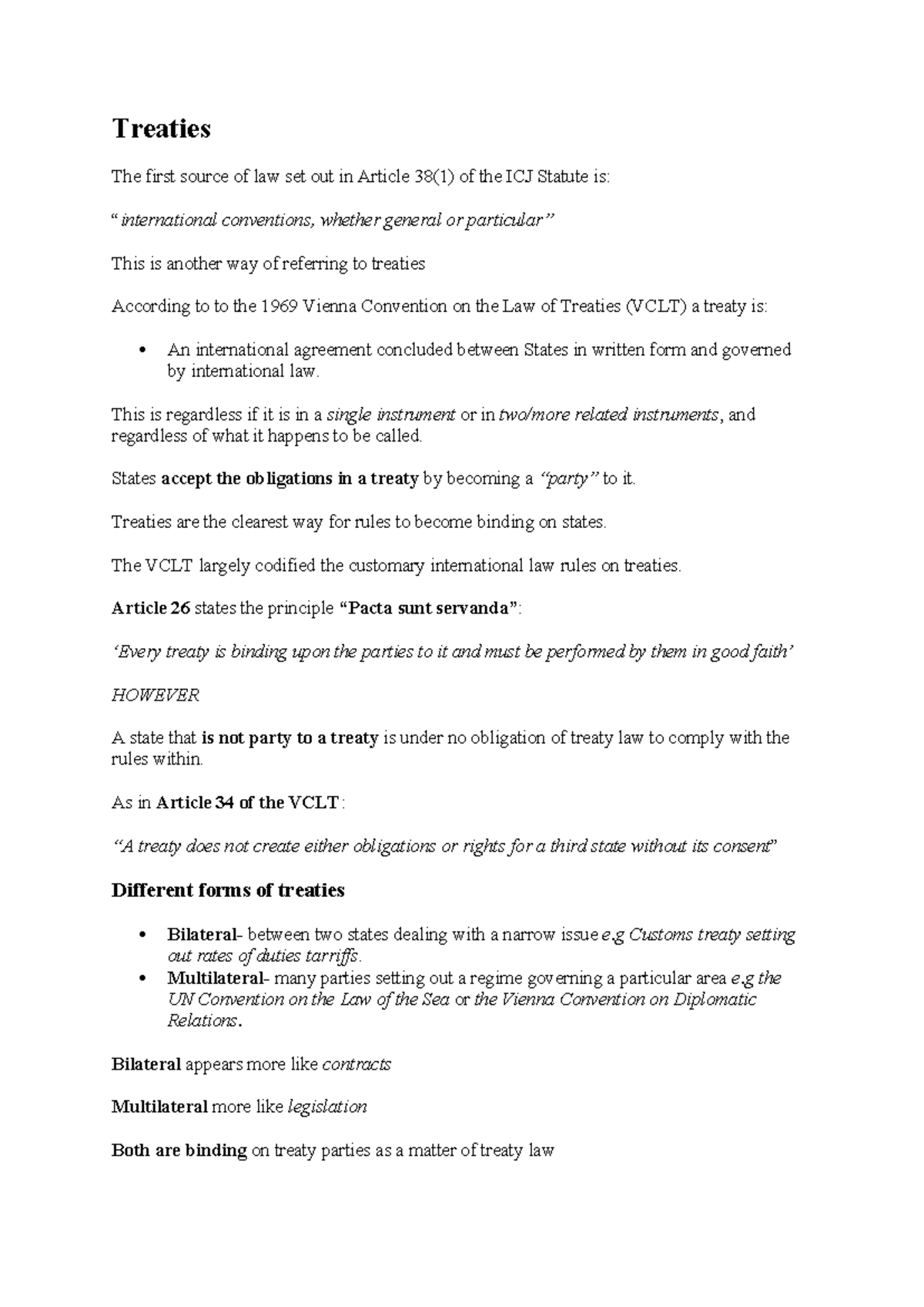 International Law - Summary of Treaties and Custom Concepts - Studocu