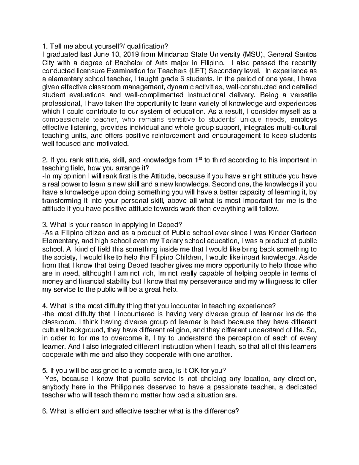 565582127 - DepEd Teacher Interview Insights and Reflections - Studocu