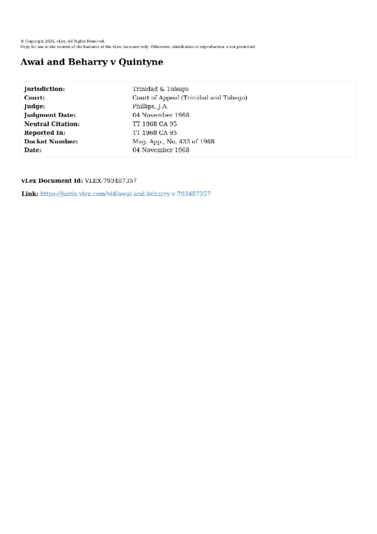 Awai and Beharry v Quintyne: Appeal Judgment Analysis (TT 1968 CA 95 ...
