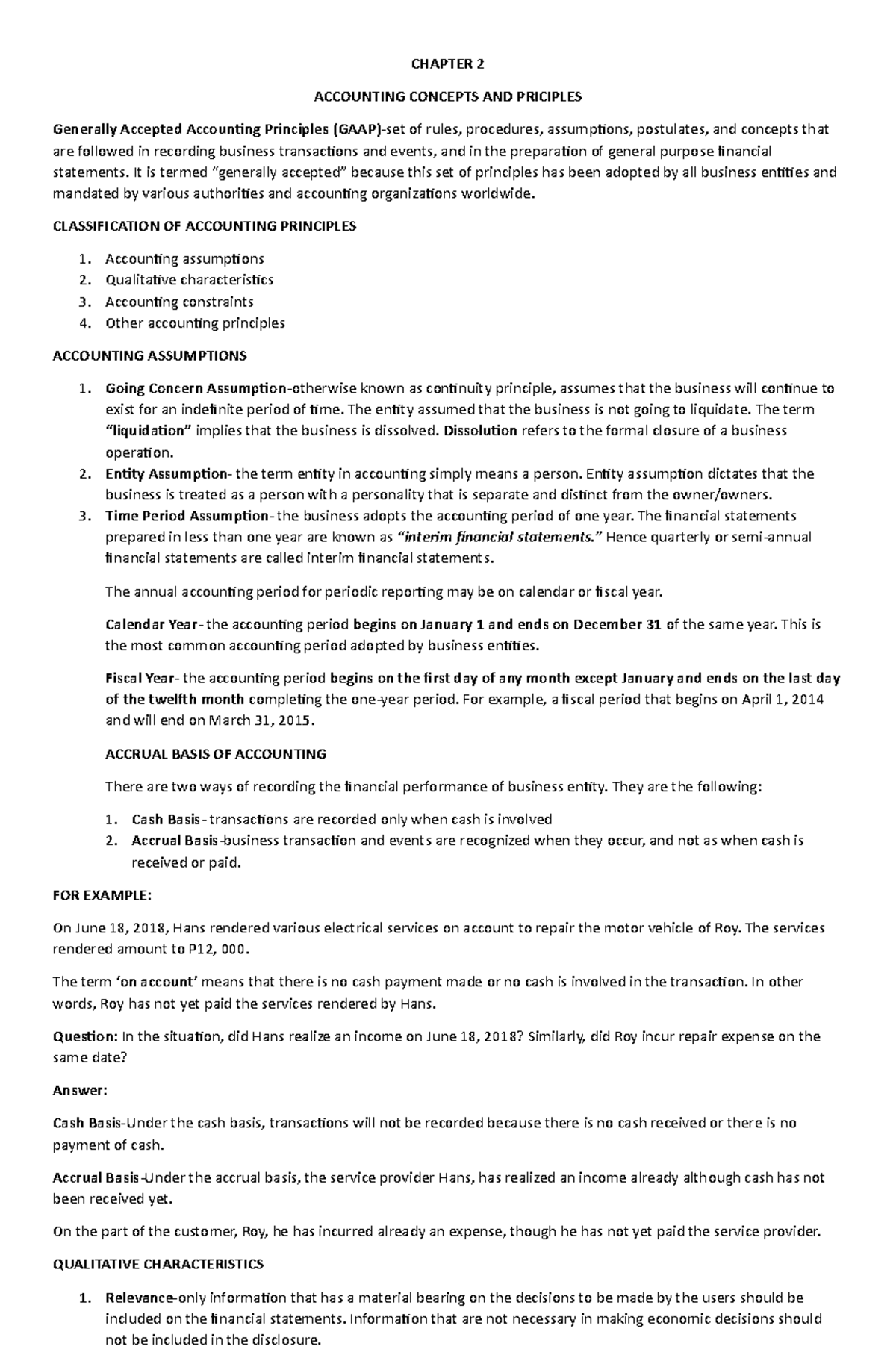 Chapter-2-Accounting - Accounting Concepts AND Priciples - CHAPTER 2 ...