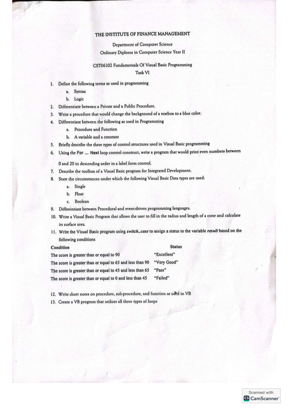 CST06102 VB Programming Task VI - Practical Questions and Exercises ...